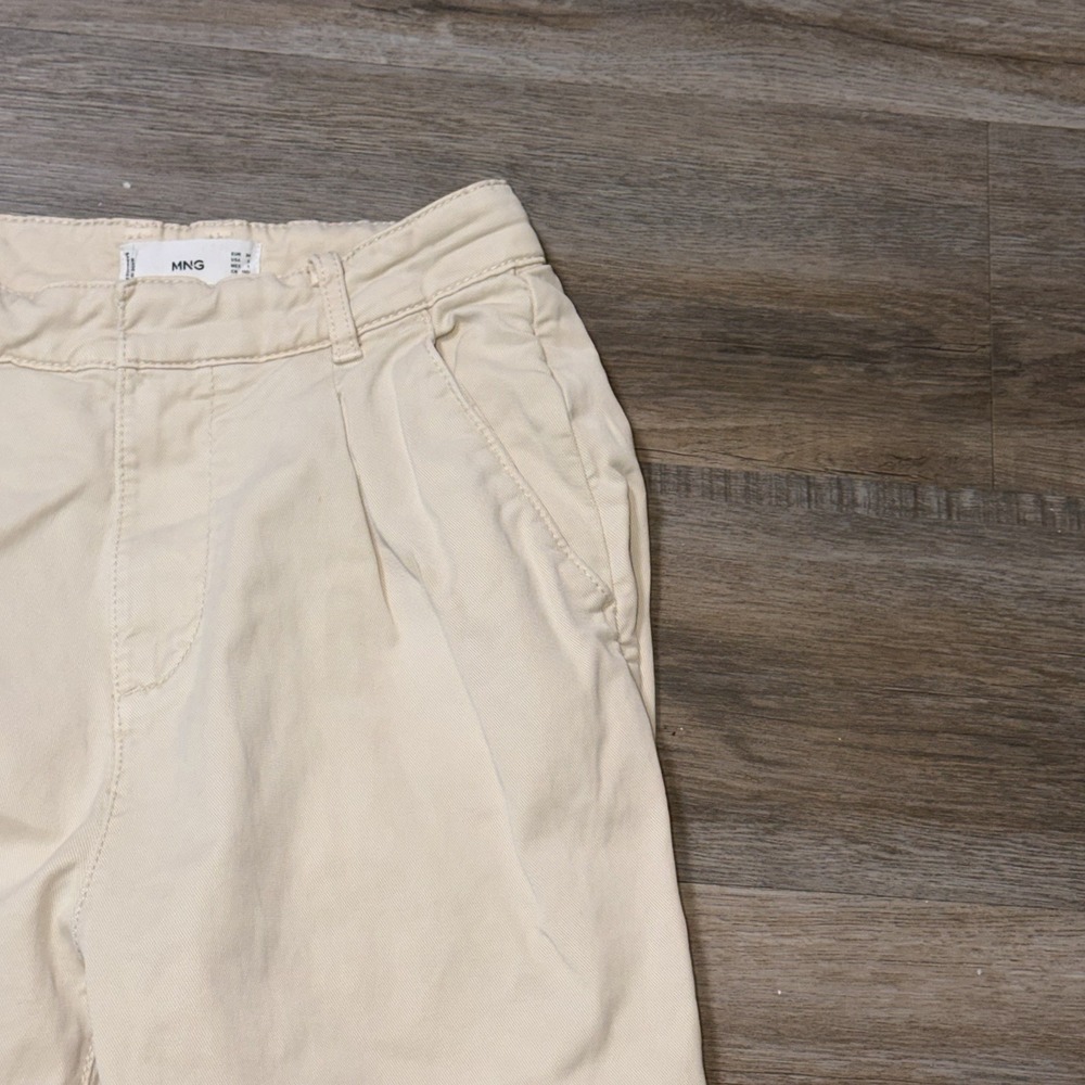 Mango Beige Straight-Fit Mid-Rise Denim Pants Womens Size 2 Cotton Linen Blend - Picture 3 of 12